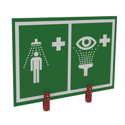 Hughes ES-BRAC-SIGN-H PVC White on Green Universal Pictogram Safety Shower & Eye/Face Wash Sign - Each