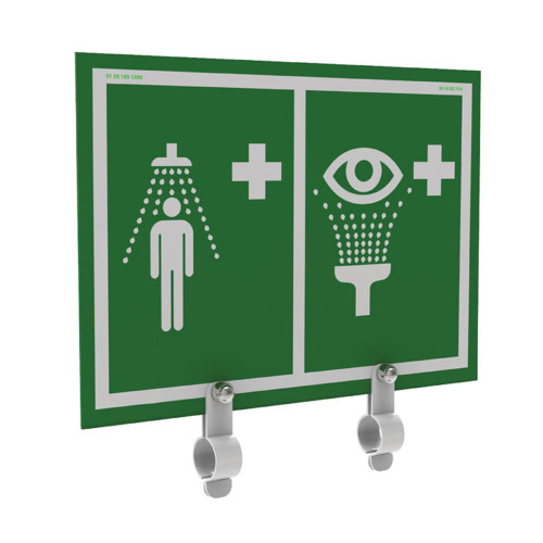 Hughes ES-BRAC-SIGN-UN PVC White on Green Universal Pictogram Safety Shower & Eye/Face Wash Sign - Each