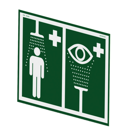 Hughes ES-SIGN PVC White on Green Universal Safety Shower & Eye/Face Wash Sign - Each
