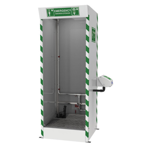 Hughes SD32K45G-PUMP 1 in Male White Multi-Nozzle Body Wash with Eye and Face Wash Sump Pump Emergency Cubicle Shower - Each