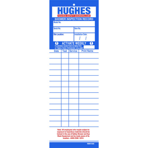 Hughes SERVICE-CARDS 6.5 in H x 2 in W Exterior Plastic Equipment Inspection Record Card - Each