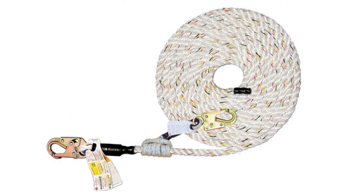 Super Anchor Safety 4021 Value Poly-Dace Rope 340 lb 3-Strand Vertical Fall Protection Lifeline with Snap Hook - 1/Box