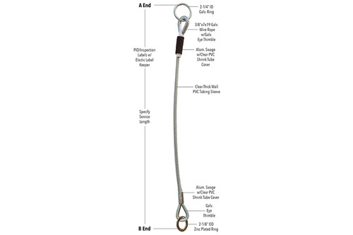 Super Anchor Safety 1332-3 Hot Dipped Galvanized Steel 340 lb Wire Rope Lanyard - Each