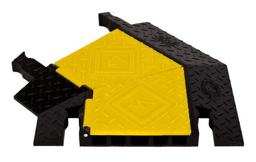 Checkers Safety YJ5TL-125-Y/B Yellow Lid with Black Base Polyurethane 45 deg Left Turn Cable Protector - 1/Pack