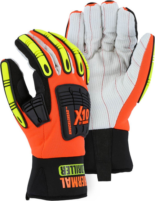 Majestic Glove Knucklehead Driller X10 21267HO Quilted Cotton/Spandex Knucklehead Driller Winter Lined Mechanics Gloves