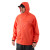 Grundens 10079 Neptune Jacket, orange front angle with hood up on model