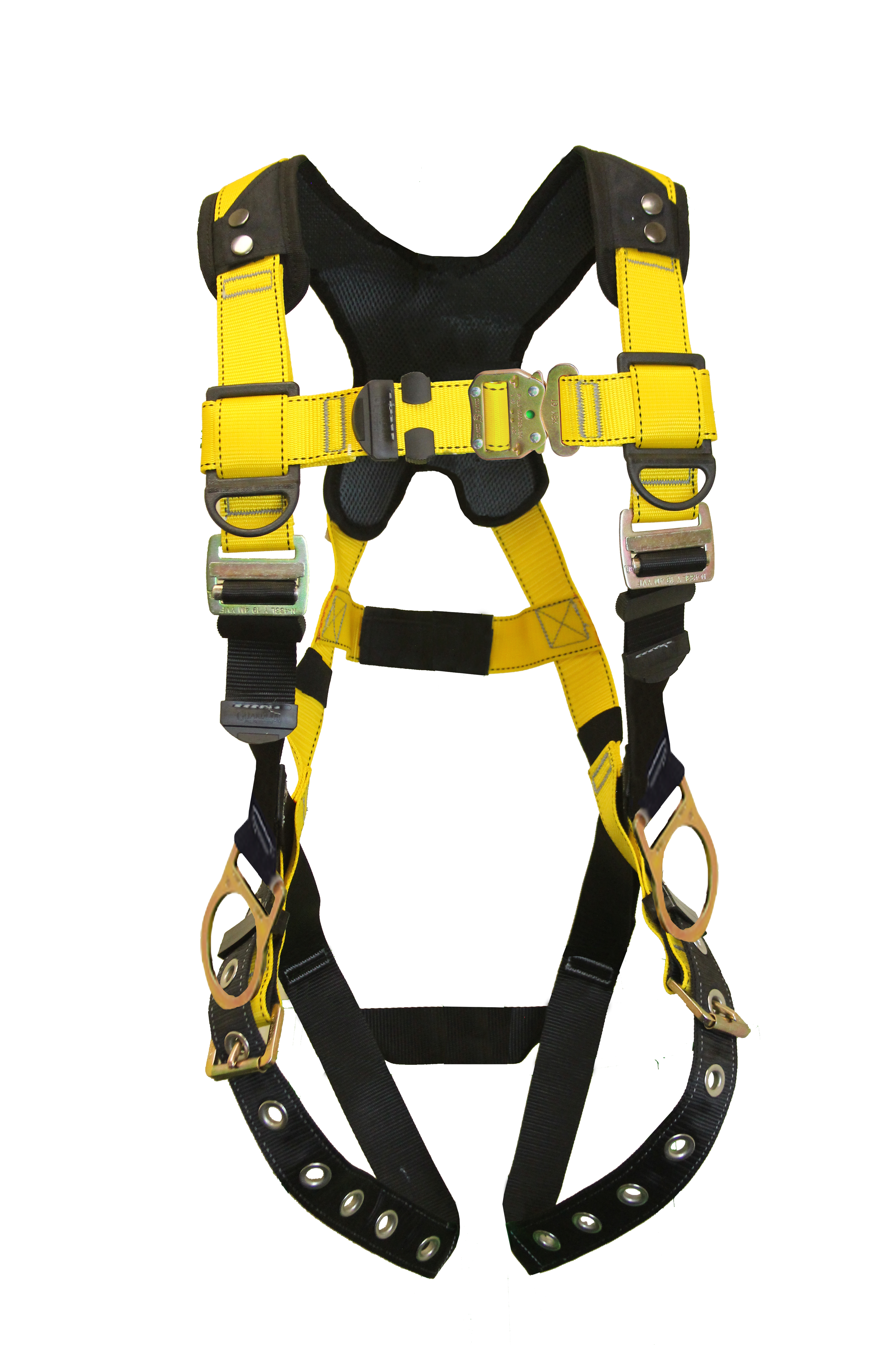 The full-body fall protection harness.