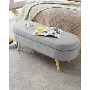 Mid-Century Modern Boho Style Grey Linen Bedroom Storage Bed Bench Q280-GSLEB981725364