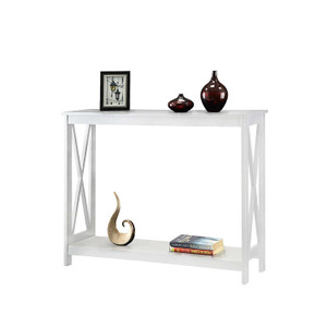 White Wood Console Sofa Table with Bottom Storage Shelf Q280-COWCT69725817