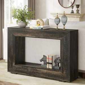 Modern Farmhouse 47-inch Long Sofa Table in Dark Grey Black Wood Finish Q280-BLRFMHCSTB1192754