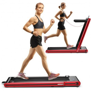 2-in-1 Folding Treadmill with Dual LED Display-Red - Color: Red D681-SP37747US-RE