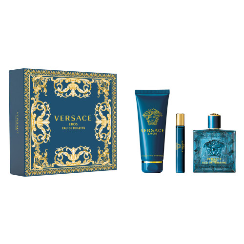 VERSACE EROS EAU DE TOILETTE 3 PCS SET FOR MEN: 3.4 EAU DE TOILETTE SPRAY + 0.34 EAU DE TOILETTE TRAVEL SPRAY + 5 OZ SHOWER GEL VERSACE EROS EAU DE TOILETTE 3 PCS SET FOR MEN: 3.4 EAU DE TOILETTE SPRAY + 0.34 EAU DE TOILETTE TRAVEL SPRAY + 5 OZ SHOWER GEL