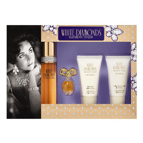 WHITE DIAMONDS 4 PCS SET: 1.7 EAU DE TOILETTE SPRAY + 3.7 ML PARFUM + 1.7 BODY LOTION + 1.7 BODY WASH.