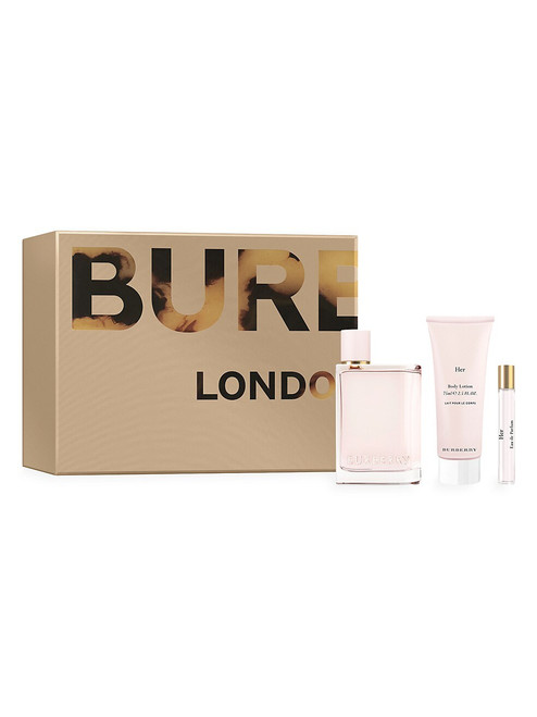 BURBERRY HER 3 PCS SET: 3.4 EAU DE PARFUM SPRAY + 0.33 EAU DE PERFUME SPRAY + 2.5 BODY LOTION (HARD)