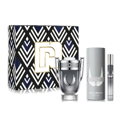 PACO RABANNE INVICTUS PLATINUM 3 PCS SET FOR MEN: 3.4 EAU DE PARFUM + 5.1 DEODORANT SPRAY + 0.34 EAU DE PARFUM PACO RABANNE INVICTUS PLATINUM 3 PCS SET FOR MEN: 3.4 EAU DE PARFUM + 5.1 DEODORANT SPRAY + 0.34 EAU DE PARFUM