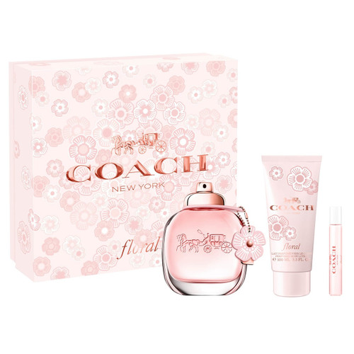 COACH FLORAL 3 PCS SET: 3 OZ EAU DE PARFUM SPRAY + 7.5 ML EAU DE PARFUM SPRAY + 3.3 BODY LOTION