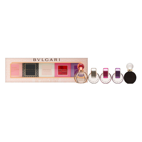 BVLGARI 5 PCS MINI SET FOR WOMEN: ROSE GOLDEA 5 ML EAU DE PARFUM + GOLDEA THE ROMAN NIGHT 5 ML EAU DE PARFUM + OMNIA CRYSTALLINE 5 ML EAU DE TOILETTE + OMNIA PINK SAPPHIRE 5 ML EAU DE TOILETTE + OMNIA AMETHYSTE 5 ML EAU DE TOILETTE