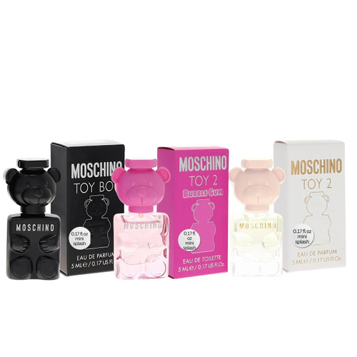 MOSCHINO 3 PCS TOY MINI SET: TOY BOY 5 ML EAU DE PARFUM + TOY 2 BUBBLE GUM 5 ML EAU DE TOILETTE + TOY 2 5 ML EAU DE PARFUM. MOSCHINO 3 PCS TOY MINI SET: TOY BOY 5 ML EAU DE PARFUM + TOY 2 BUBBLE GUM 5 ML EAU DE TOILETTE + TOY 2 5 ML EAU DE PARFUM.