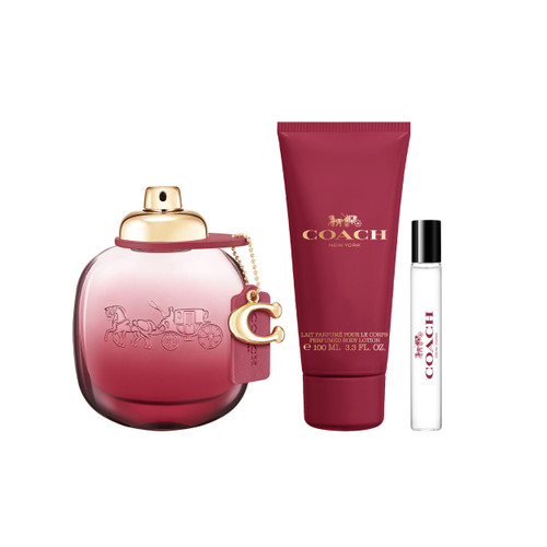 COACH WILD ROSE 3 PCS SET FOR WOMEN: 3 OZ EAU DE PARFUM SPRAY + 0.25 EAU DE PARFUM SPRAY + 3.3 BODY LOTION