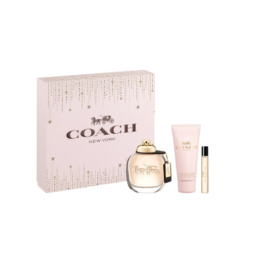 COACH NEW YORK 3 PCS SET FOR WOMEN: 3 OZ EAU DE PARFUM SPRAY + 0.25 EAU DE PARFUM SPRAY + 3.3 BODY LOTION