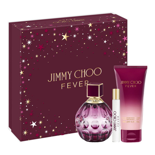 JIMMY CHOO FEVER 3 PCS SET FOR WOMEN: 3.3 EAU DE PARFUM SPRAY + 0.25 EAU DE PARFUM SPRAY + 3.3 BODY LOTION