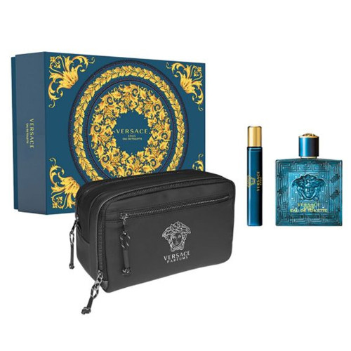 VERSACE EROS 3 PCS SET FOR MEN: 3.4 EAU DE TOILETTE + 0.3 EAU DE TOILETTE + POUCH