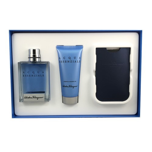 SALVATORE FERRAGAMO ACQUA ESSENZIALE 3 PCS SET FOR MEN: 3.4 EDT SP + 3.4 SHOWER GEL + IPHONE HOLDER