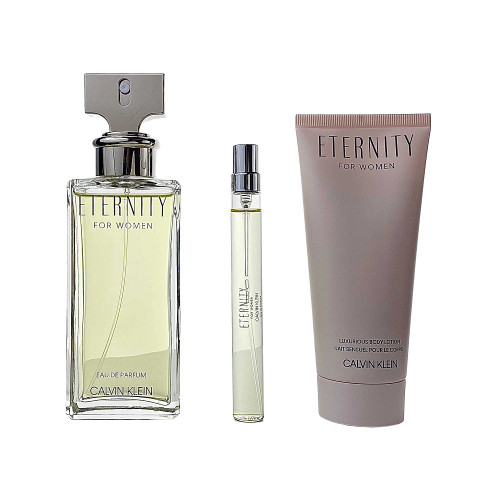 ETERNITY 3 PCS SET FOR WOMEN: 3.4 EAU DE PARFUM SPRAY + 3.4 BODY LOTION + 0.34 EAU DE PARFUM TRAVEL SPRAY