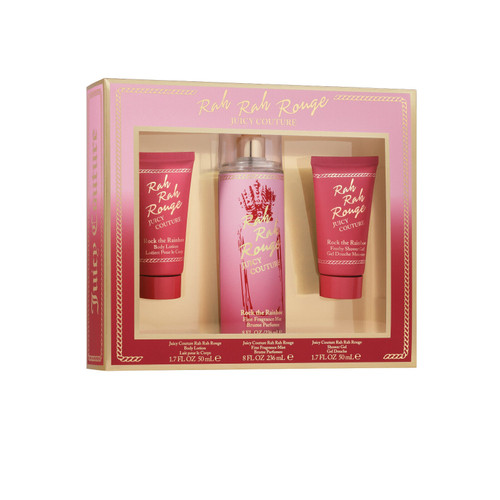 JUICY COUTURE RAH RAH ROUGE 3 PCS SET FOR WOMEN: 8 OZ FRAGRANCE MIST + 1.7 BODY LOTION + 1.7 SHOWER GEL JUICY COUTURE RAH RAH ROUGE 3 PCS SET FOR WOMEN: 8 OZ FRAGRANCE MIST + 1.7 BODY LOTION + 1.7 SHOWER GEL