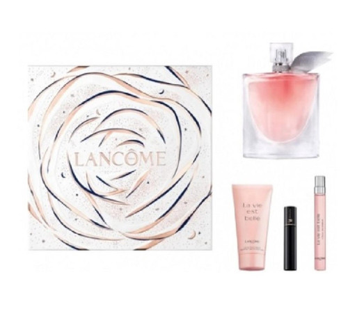 LANCOME LA VIE EST BELLE 4 PCS SET FOR WOMEN: 3.4 EAU DE PARFUM SPRAY + 1.6 BODY LOTION + 0.34 EAU DE PARFUM SPRAY + 2 ML MASCARA