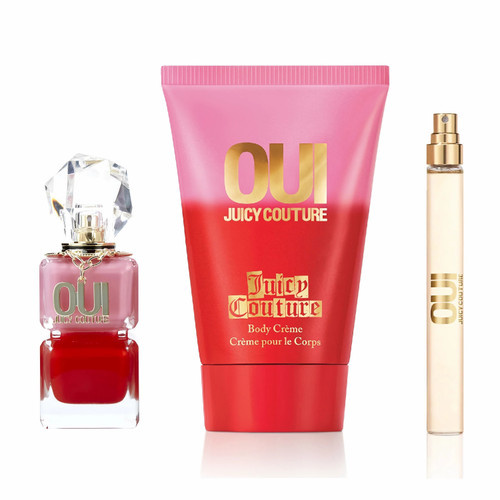 JUICY COUTURE OUI 3 PCS SET: 1 OZ EAU DE PARFUM SPRAY + 0.33 EAU DE PARFUM SPRAY + 4.2 BODY CREAM JUICY COUTURE OUI 3 PCS SET: 1 OZ EAU DE PARFUM SPRAY + 0.33 EAU DE PARFUM SPRAY + 4.2 BODY CREAM