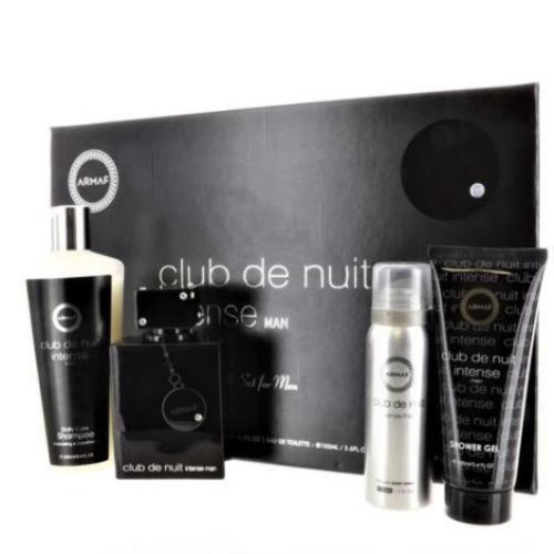 ARMAF CLUB DE NUIT INTENSE 4 PCS SET FOR MEN: 3.6 EAU DE TOILETTE SPRAY + 3.4 SHOWER GEL + 1.7 PERFUME BODY SPRAY + 8.4 SHAMPOO