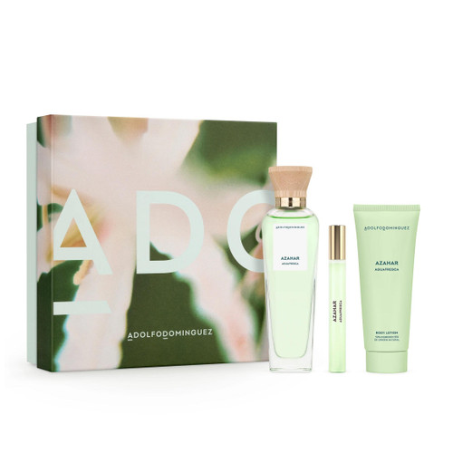 ADOLFO DOMINGUEZ AGUAFRESCA AZAHAR 3 PCS SET FOR WOMEN: 4 OZ EAU DE TOILETTE SPRAY + 0.33 EAU DE TOILETTE SPRAY + 2.5 BODY LOTION