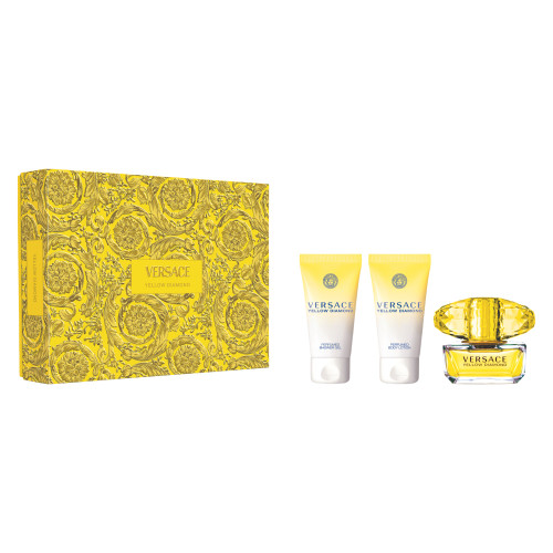 VERSACE YELLOW DIAMOND 3 PCS SET FOR WOMEN: 1.7 EAU DE TOILETTE SPRAY + 1.7 SHOWER GEL + 1.7 BODY LOTION. VERSACE YELLOW DIAMOND 3 PCS SET FOR WOMEN: 1.7 EAU DE TOILETTE SPRAY + 1.7 SHOWER GEL + 1.7 BODY LOTION.