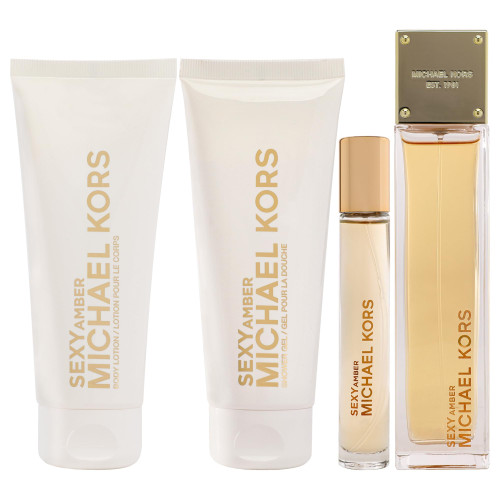 MICHAEL KORS SEXY AMBER 4 PCS SET FOR WOMEN: 3.4 EAU DE PARFUM SPRAY + 0.3 EAU DE PARFUM SPRAY + 3.4 BODY LOTION + 3.4 SHOWER GEL.