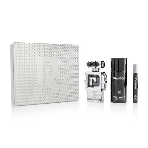PACO RABANNE PHANTOM 3 PCS SET FOR MEN: 3.3 EAU DE TOILETTE SPRAY + 5 OZ DEODORANT SPRAY + 0.33 EAU DE TOILETTE SPRAY
