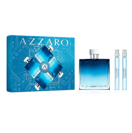 AZZARO CHROME 3 PCS SET FOR MEN: 3.3 EAU DE PARFUM SPRAY + 0.33 EAU DE PARFUM SPRAY + 0.33 EAU DE TOILETTE SPRAY