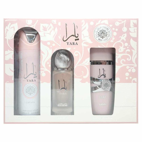 LATTAFA YARA 3 PCS SET FOR WOMEN: 3.4 EAU DE PARFUM SPRAY + 6.7 PERFUMED SPRAY + 1.7 HAIR MIST LATTAFA YARA 3 PCS SET FOR WOMEN: 3.4 EAU DE PARFUM SPRAY + 6.7 PERFUMED SPRAY + 1.7 HAIR MIST