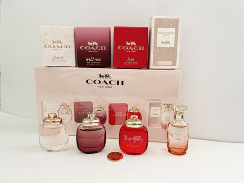 COACH NEW YORK 4 PCS MINI SET FOR WOMEN: FLORAL 4.5 ML EAU DE PARFUM + WILD ROSE 4.5 ML EAU DE PARFUM + LOVE 4.5 ML EAU DE PARFUM + DREAMS SUNSET 4.5 ML EAU DE PARFUM COACH NEW YORK 4 PCS MINI SET FOR WOMEN: FLORAL 4.5 ML EAU DE PARFUM + WILD ROSE 4.5 ML EAU DE PARFUM + LOVE 4.5 ML EAU DE PARFUM + DREAMS SUNSET 4.5 ML EAU DE PARFUM