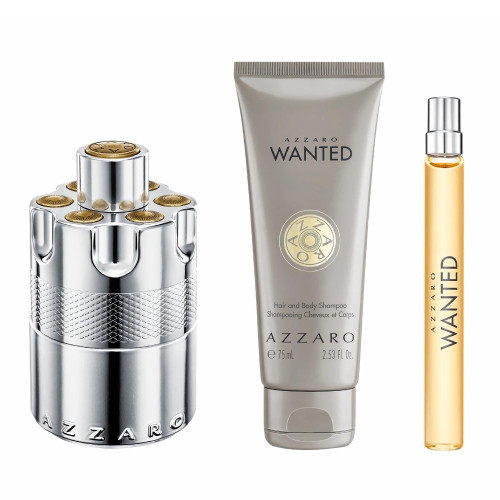 AZZARO WANTED 3 PCS SET FOR MEN: 3.4 EAU DE PARFUM SPRAY + 0.33 EAU DE PARFUM SPRAY + 2.5 HAIR & BODY SHAMPOO AZZARO WANTED 3 PCS SET FOR MEN: 3.4 EAU DE PARFUM SPRAY + 0.33 EAU DE PARFUM SPRAY + 2.5 HAIR & BODY SHAMPOO