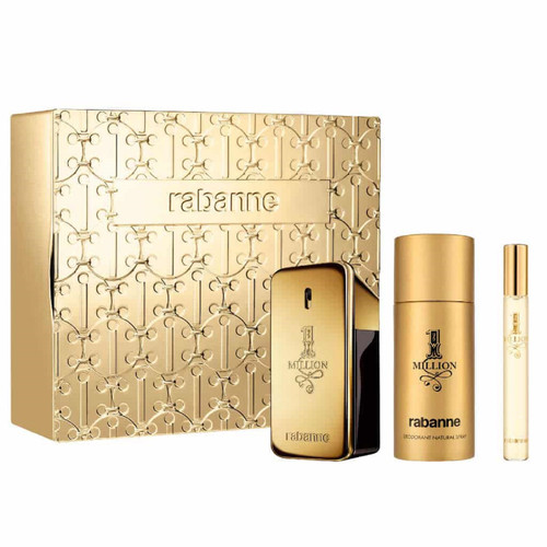 PACO RABANNE ONE MILLION 3 PCS SET FOR MEN: 1.7 EAU DE TOILETTE SPRAY + 5 OZ DEODORANT SPRAY + 0.33 EAU DE TOILETTE SPRAY PACO RABANNE ONE MILLION 3 PCS SET FOR MEN: 1.7 EAU DE TOILETTE SPRAY + 5 OZ DEODORANT SPRAY + 0.33 EAU DE TOILETTE SPRAY