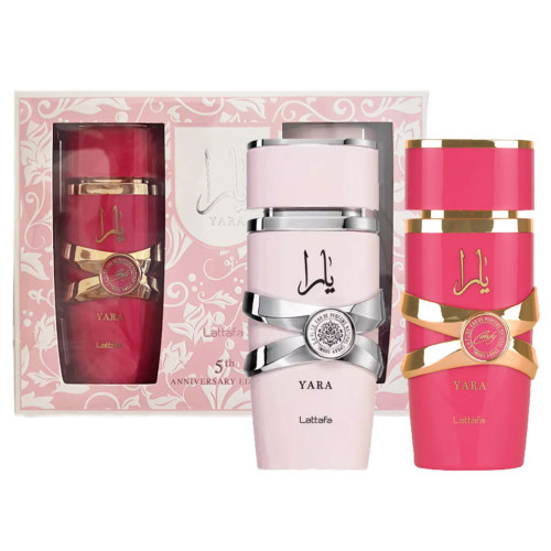 LATTAFA YARA 2 PCS SET FOR WOMEN: YARA 3.4 EAU DE PARFUM SPRAY + YARA CANDY 3.4 EAU DE PARFUM SPRAY
