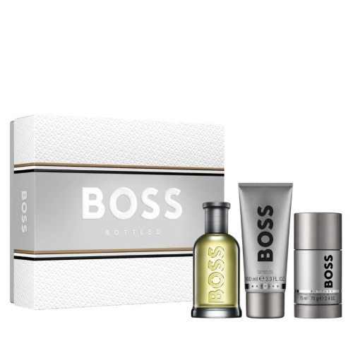 HUGO BOSS BOTTLED 3 PCS SET FOR MEN: 3.3 EAU DE TOILETTE SPRAY + 3.3 SHOWER GEL + 2.4 DEODORANT STICK