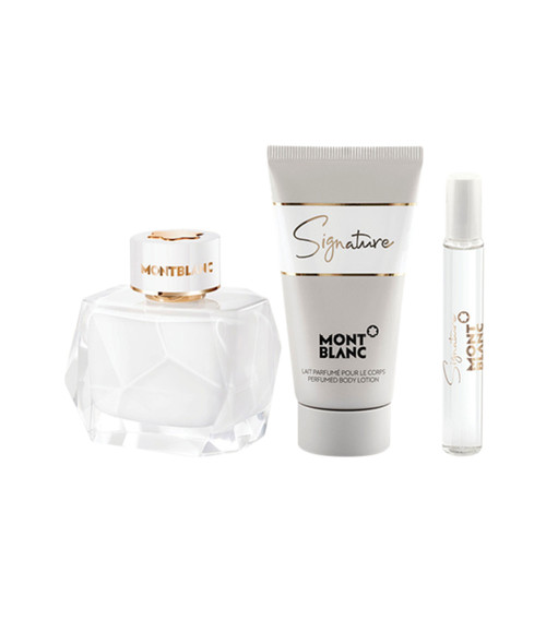 MONT BLANC SIGNATURE 3 PCS SET FOR WOMEN: 3 OZ EAU DE PARFUM + 0.25 EAU DE PARFUM + 3.4 BODY LOTION MONT BLANC SIGNATURE 3 PCS SET FOR WOMEN: 3 OZ EAU DE PARFUM + 0.25 EAU DE PARFUM + 3.4 BODY LOTION