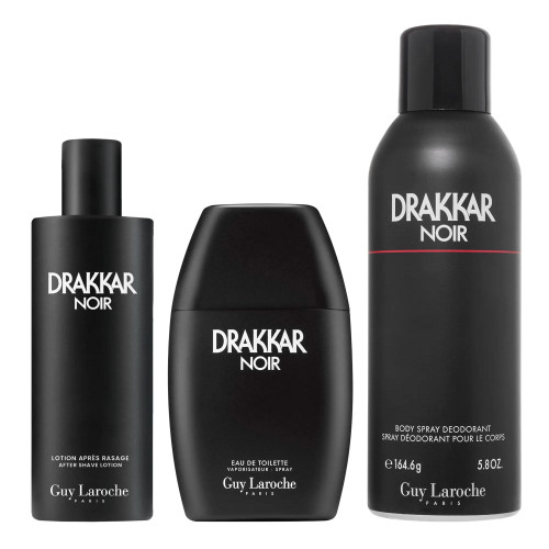 DRAKKAR NOIR 3 PCS SET FOR MEN: 3.4 EAU DE TOILETTE SPRAY + 3.3 AFTER SHAVE LOTION + 5.8 DEODORANT SPRAY