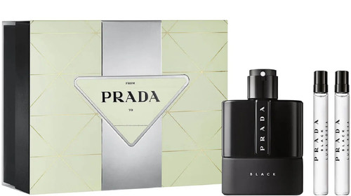 PRADA LUNA ROSSA BLACK 3 PCS SET FOR MEN: 3.3 EAU DE PARFUM SPRAY + 2 X 0.33 EAU DE PARFUM SPRAY