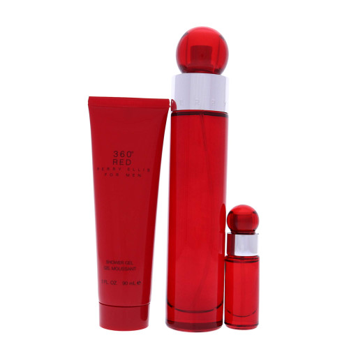 360 RED 3 PCS SET FOR MEN: 3.4 EAU DE TOILETTE SPRAY + 0.25 EAU DE TOILETTE SPRAY + 3 OZ SHOWER GEL