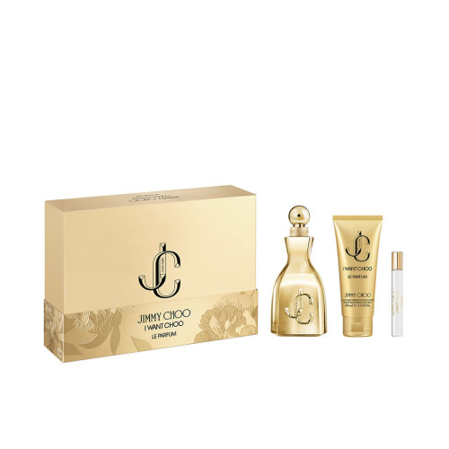JIMMY CHOO I WANT CHOO LE PARFUM 3 PCS SET FOR WOMEN: 3.3 PARFUM SPRAY + 0.25 PARFUM SPRAY + 3.3 BODY LOTION.
