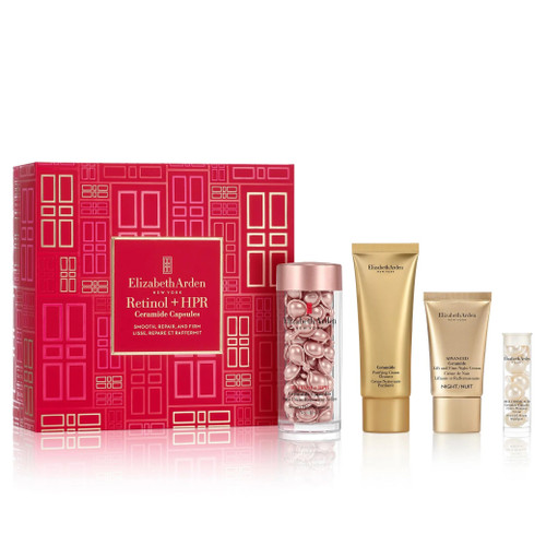 ELIZABETH ARDEN SKINCARE 4 PCS SET: 60 PCS RETINOL CERAMIDE SKIN RENEWAL SERUM CAPSULES + CERAMIDE PURIFYING 1.7 CREAM CLEANSER + ADVANCED CERAMIDE LIFT AND FIRM 0.5 NIGHT CREAM + 7 PCS HYALURONIC ACID CERAMIDE SERUM CAPSULES ELIZABETH ARDEN SKINCARE 4 PCS SET: 60 PCS RETINOL CERAMIDE SKIN RENEWAL SERUM CAPSULES + CERAMIDE PURIFYING 1.7 CREAM CLEANSER + ADVANCED CERAMIDE LIFT AND FIRM 0.5 NIGHT CREAM + 7 PCS HYALURONIC ACID CERAMIDE SERUM CAPSULES