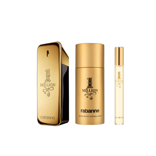 PACO RABANNE ONE MILLION 3 PCS SET FOR MEN: 3.4 EAU DE TOILETTE SPRAY + 0.33 OZ EAU DE TOILETTE SPRAY + 150ML DEODORANT SPRAY
